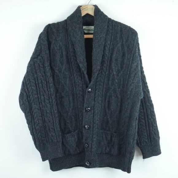Arancrafts Men's Small Shawl Collar Cardigan Chunky Cable Knit Wool Fisherman - Picture 1 of 12